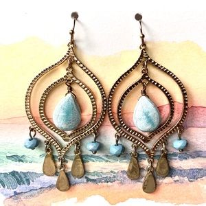 Gold Turquoise Chandelier Kite Teardrop Earrings